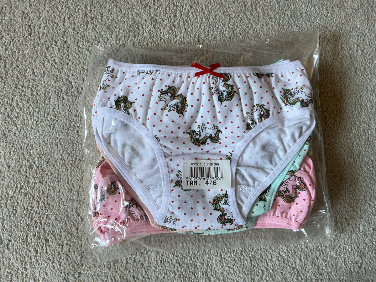 Pack de Cuecas Menina com Padrão de Unicórnio