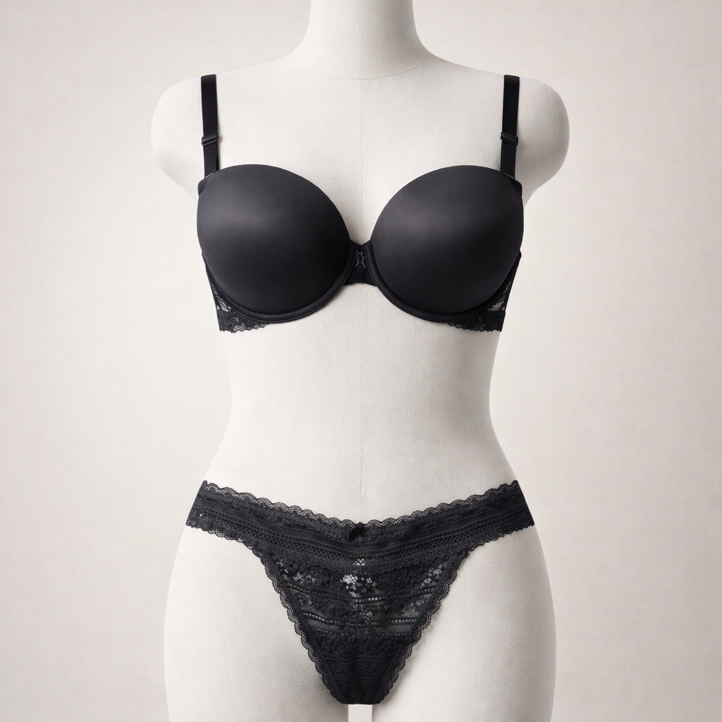 Conjunto Push-Up Liso com Tanga de Renda