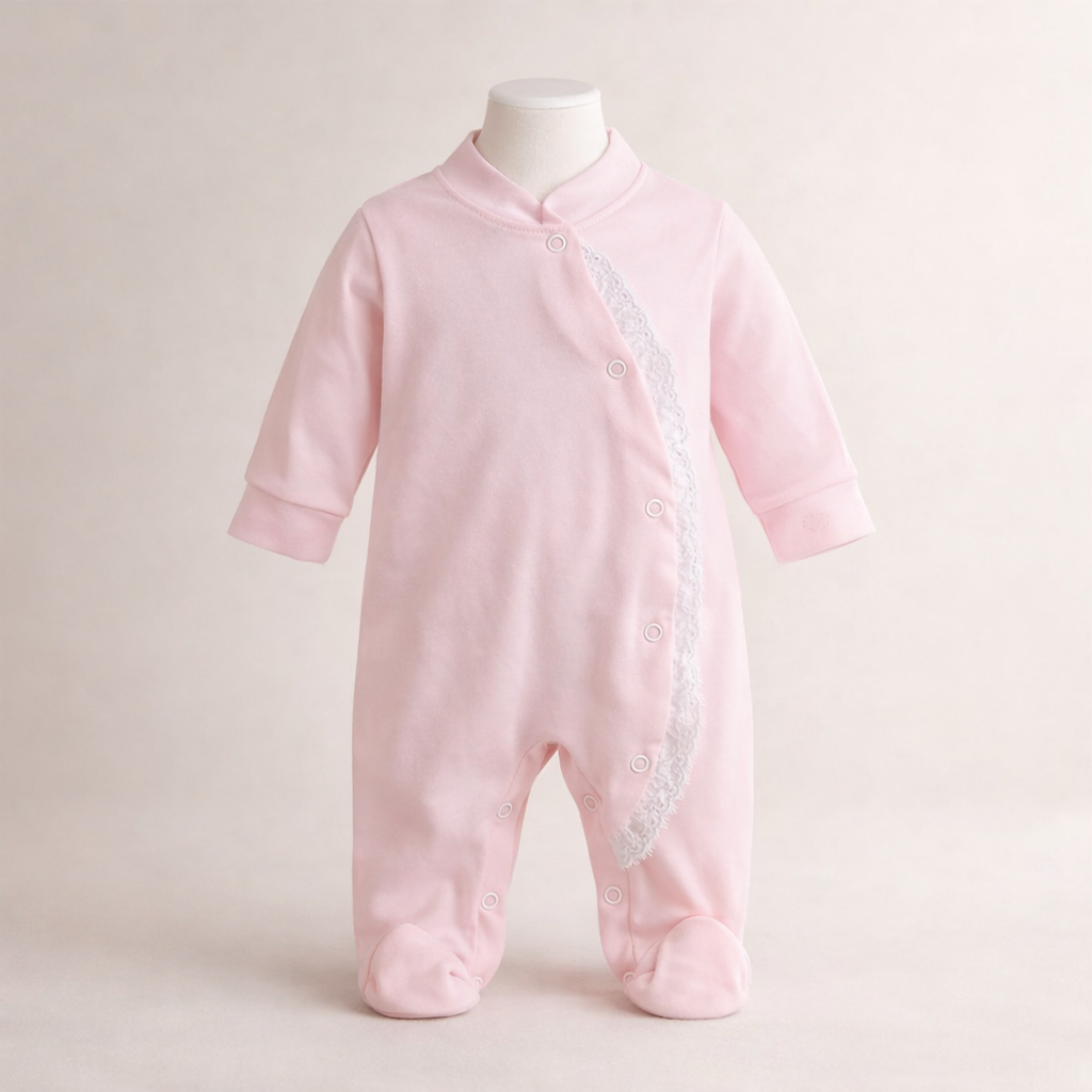 Baby Lace Trim Footed Sleepsuit