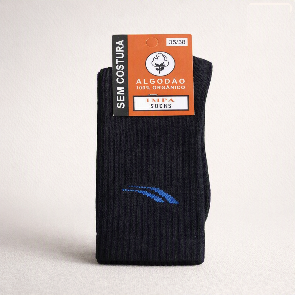 IMPA Organic Cotton Crew Socks (Black, Blue Logo)