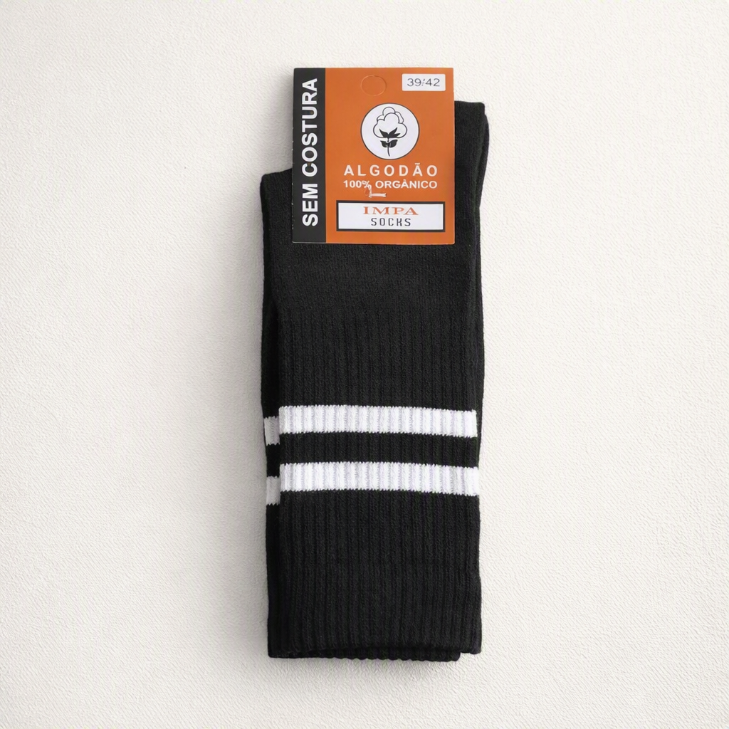IMPA Organic Cotton Crew Socks (Black, Striped)