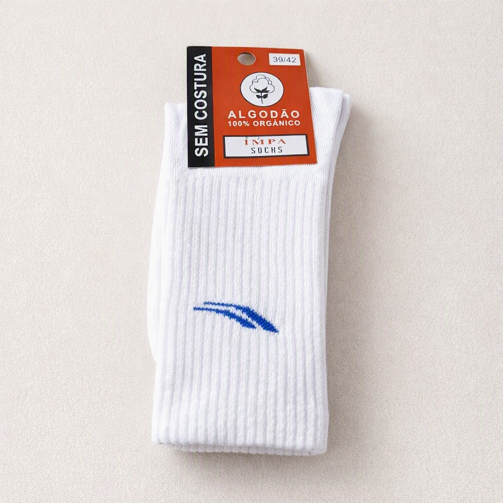 IMPA Organic Cotton Crew Socks (White, Blue Logo)