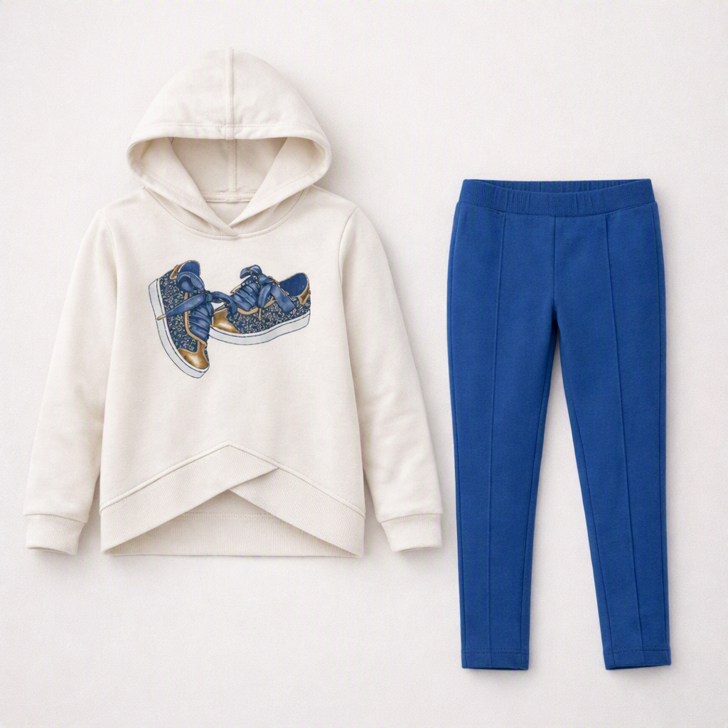Conjunto de Treino com Capuz e Estampado de Ténis para Rapariga