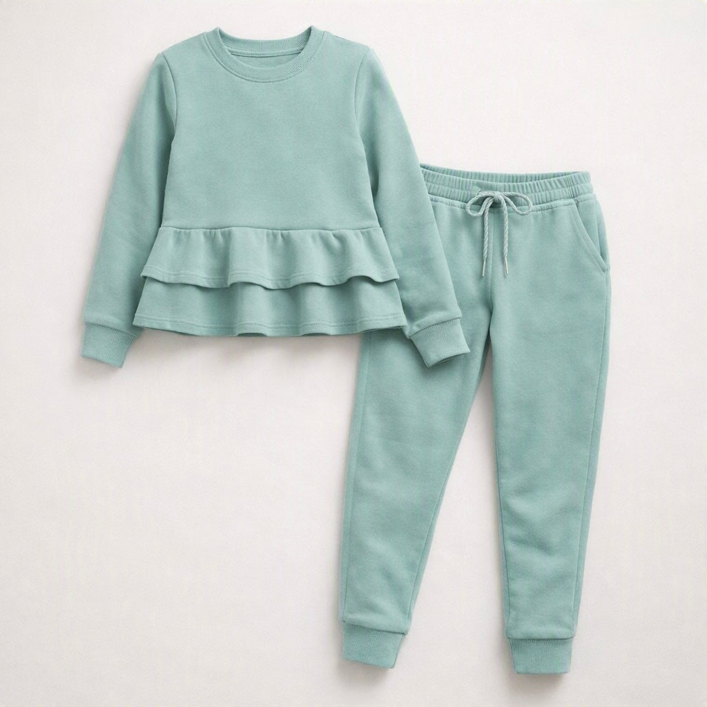 Conjunto de Fato de Treino com Peplum e Folhos para Menina
