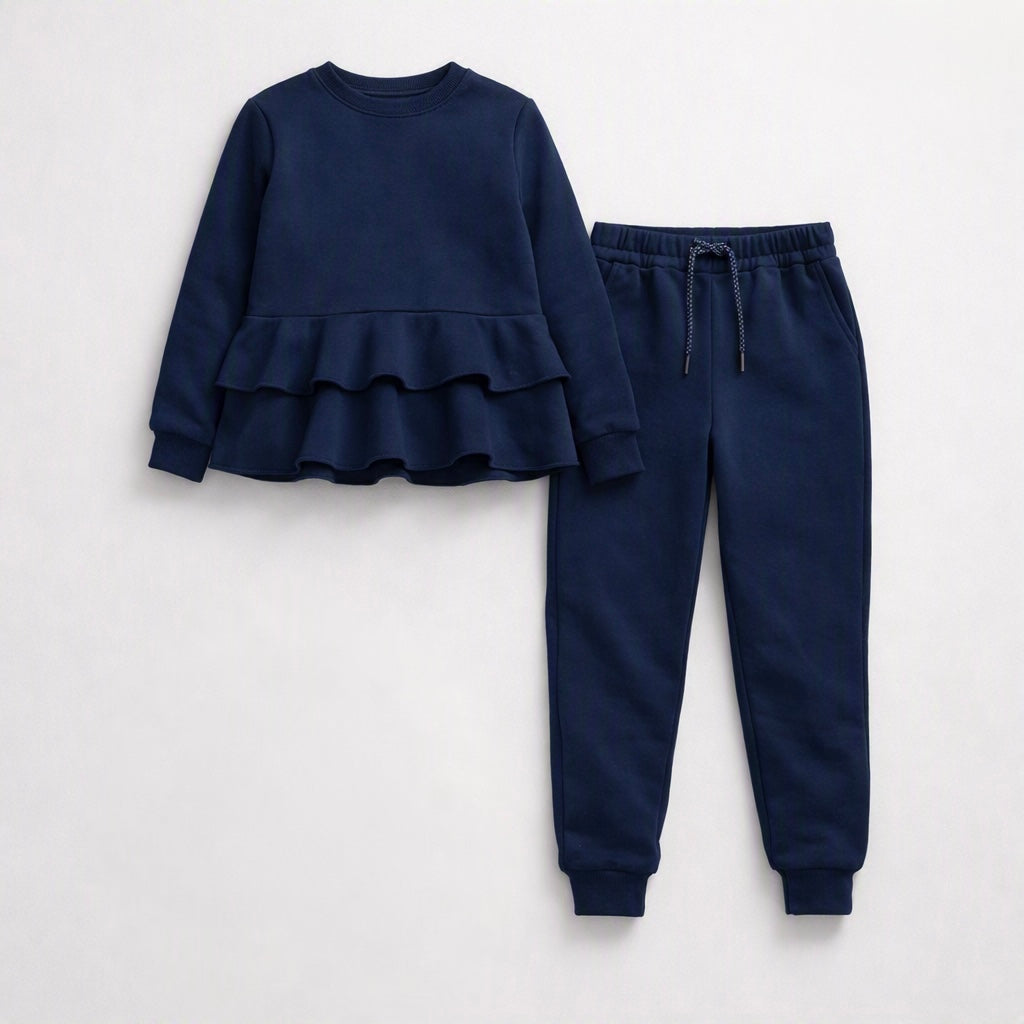 Conjunto de Fato de Treino com Peplum e Folhos para Menina