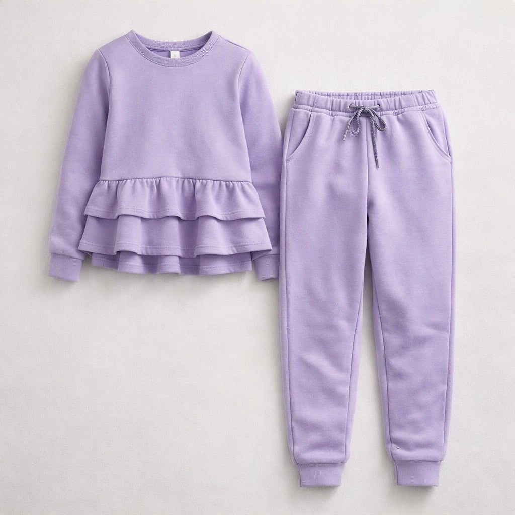 Conjunto de Fato de Treino com Peplum e Folhos para Menina