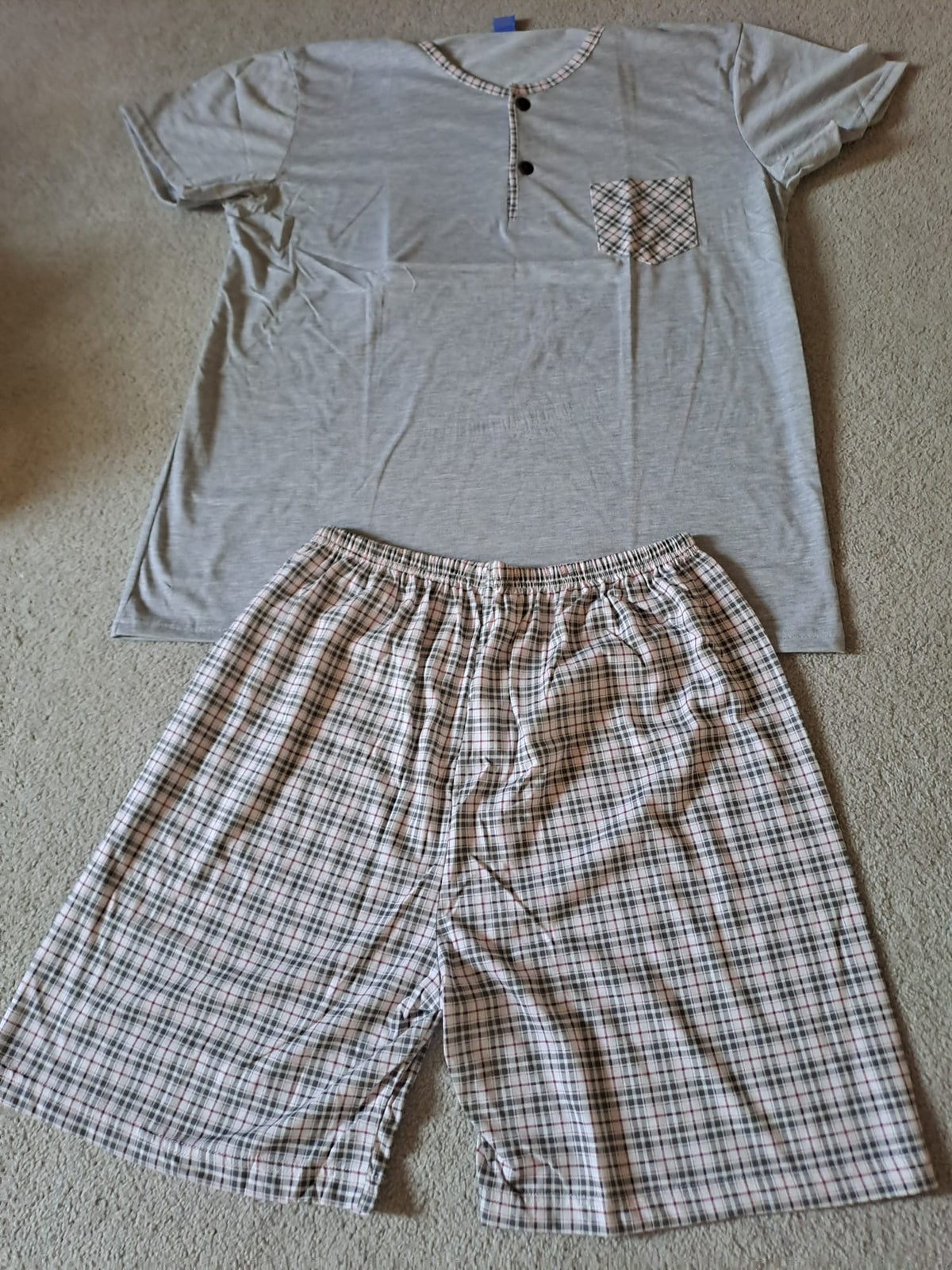 Conjunto de Pijama Curto de Xadrez para Homem
