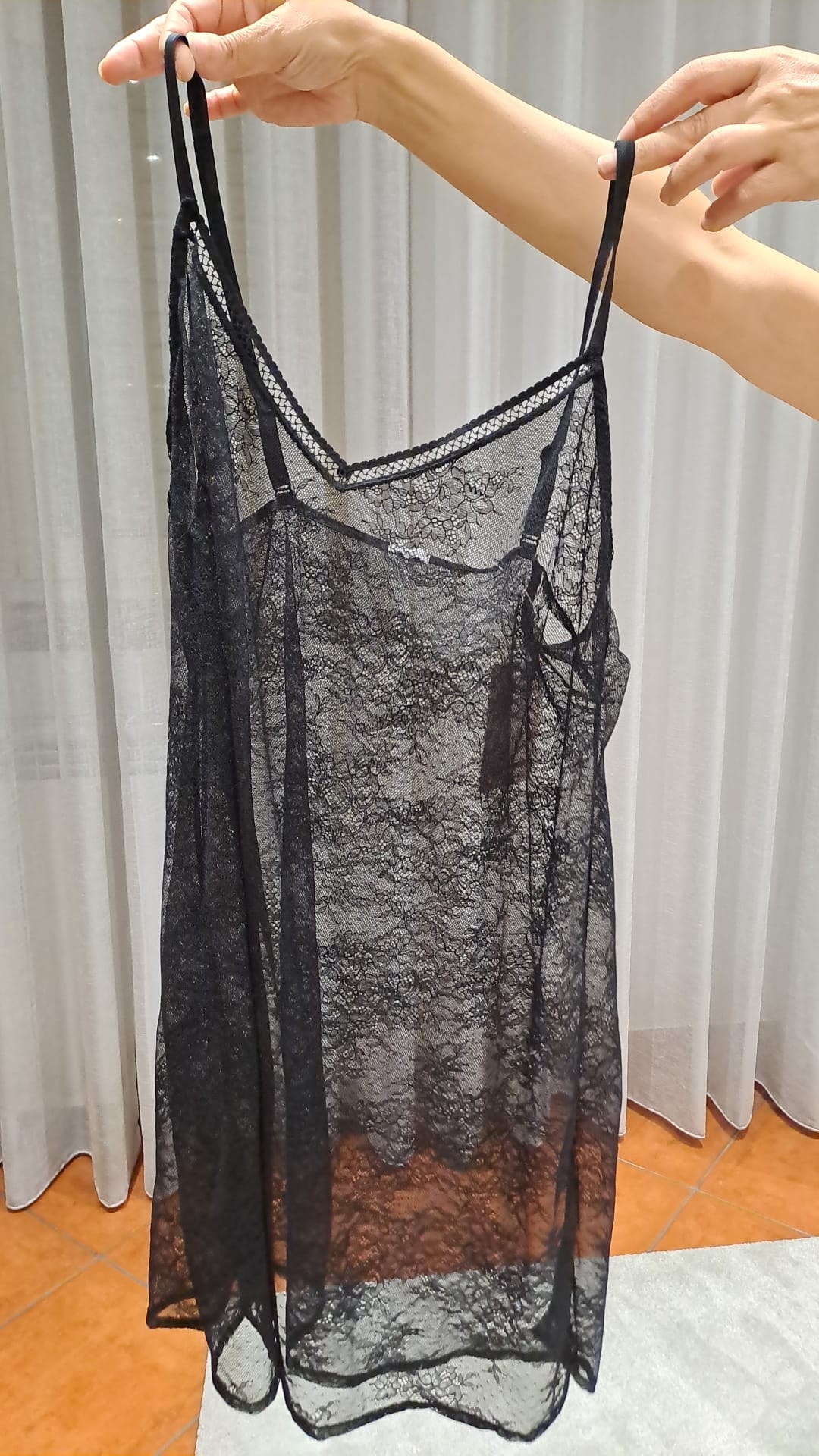 Black Sheer Floral Lace Slip Dress