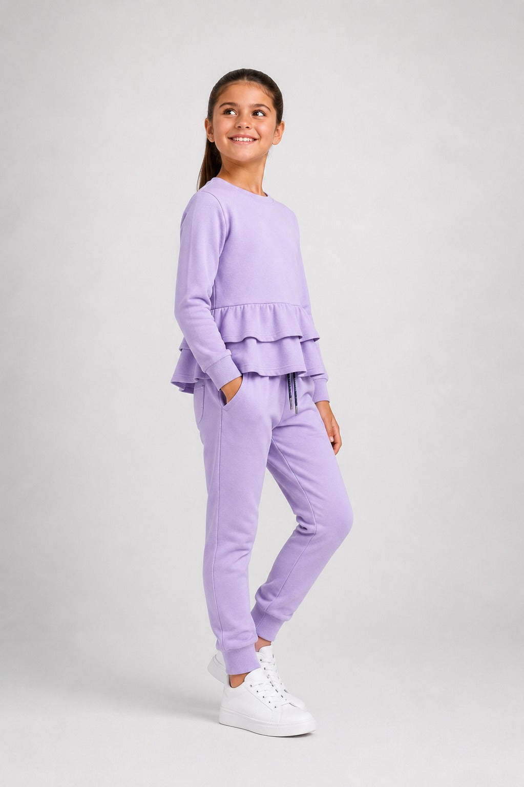 Conjunto de Fato de Treino com Peplum e Folhos para Menina