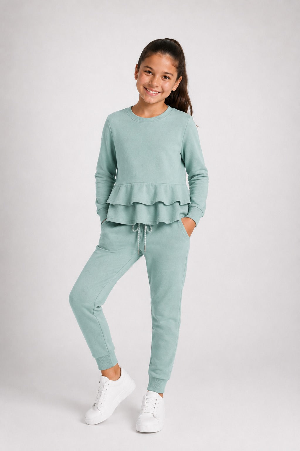 Conjunto de Fato de Treino com Peplum e Folhos para Menina