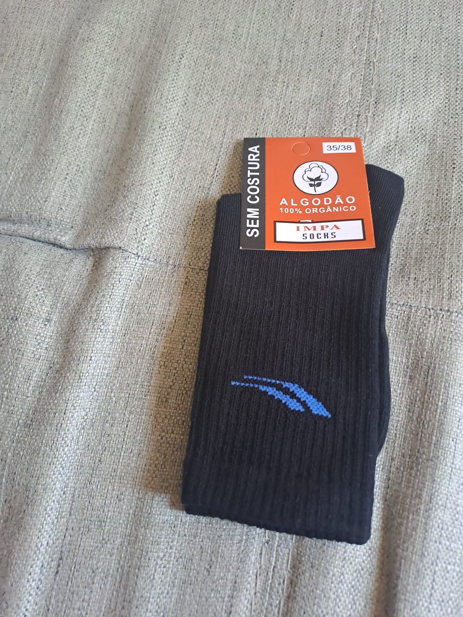 IMPA Organic Cotton Crew Socks (Black, Blue Logo)