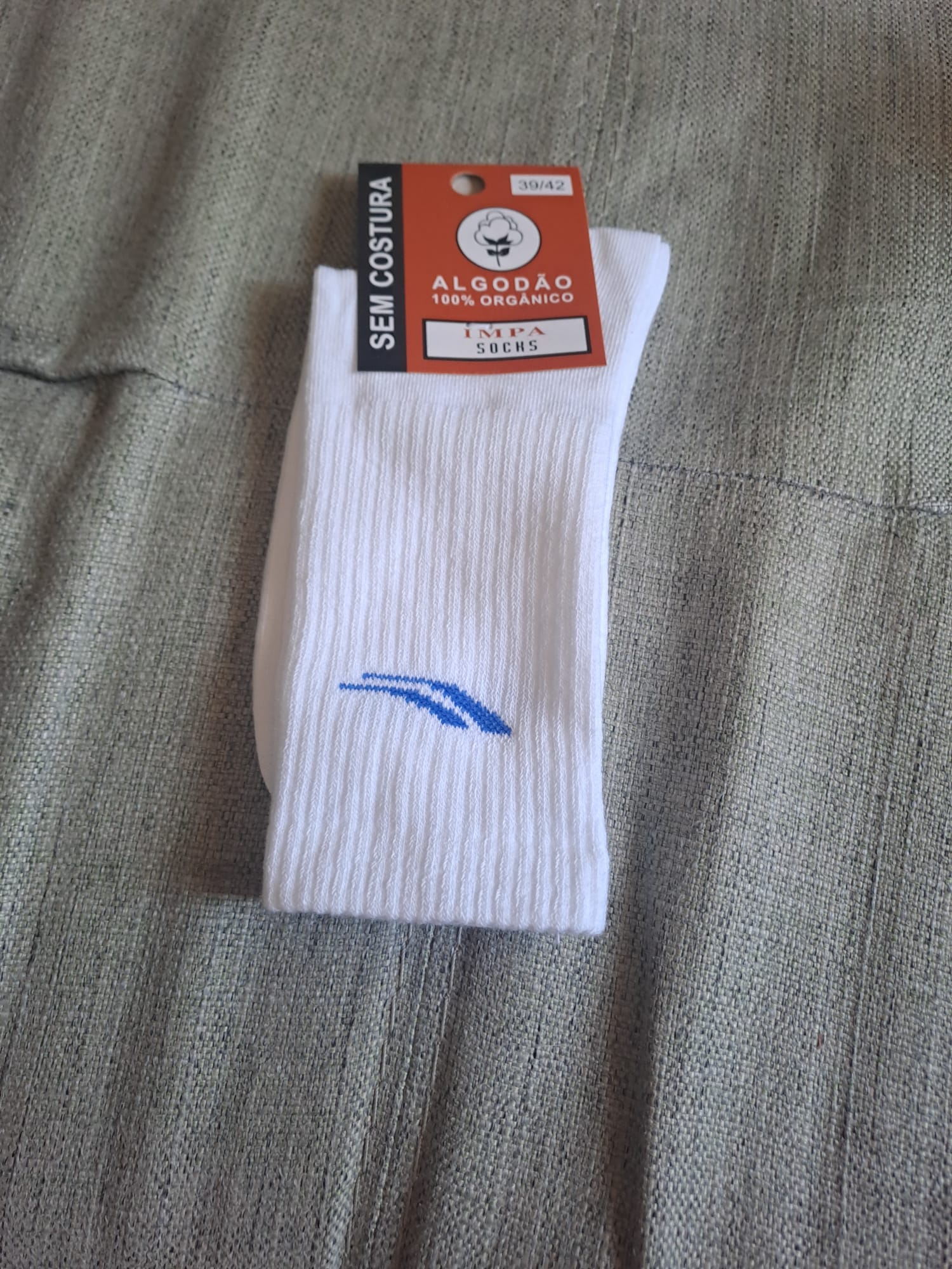 IMPA Organic Cotton Crew Socks (White, Blue Logo)