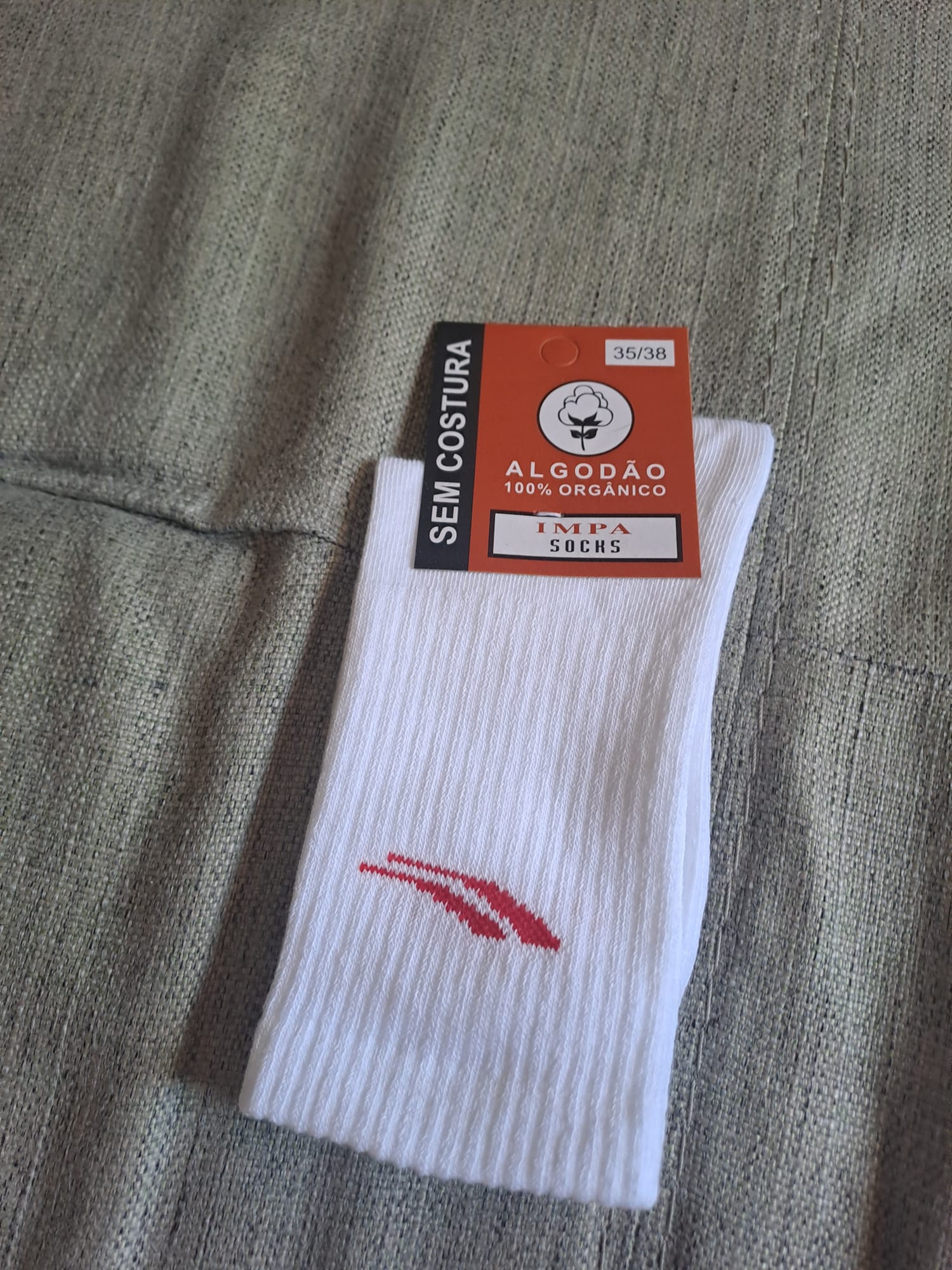 Meias IMPA de Algodão Orgânico (Brancas, Logótipo Vermelho)