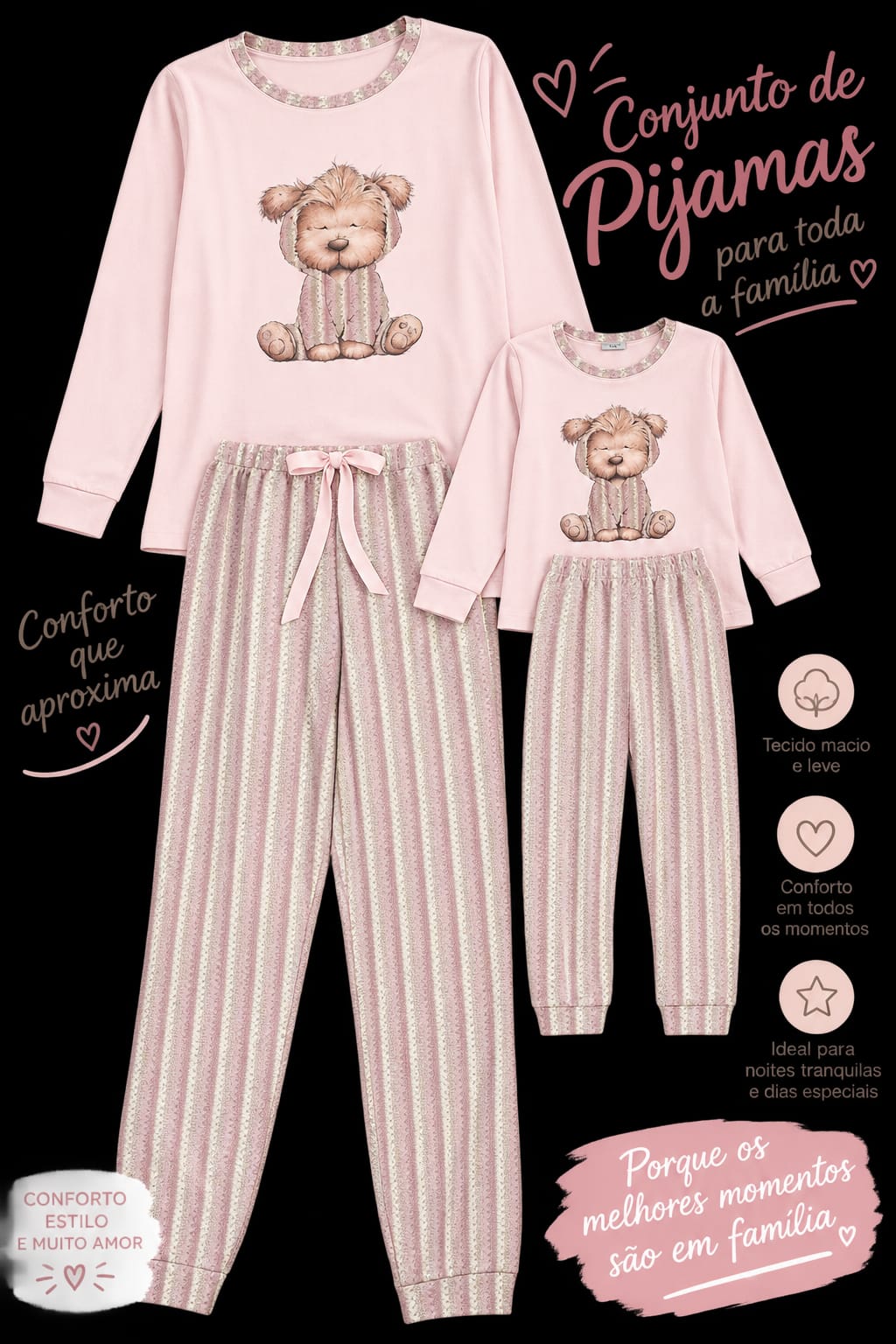 Conjunto de Pijama a Combinar Mãe e Filha com Estampado de Cão
